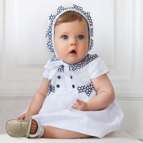 Baby Nautical White Spot Trim Dress & Hat Set 58138 by Mayoral from Hurleys
