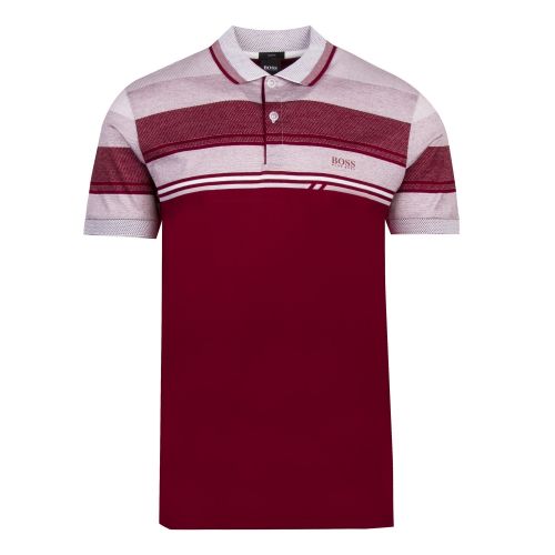 Athleisure Mens Burgundy Paule 5 Stripe Slim Fit S/s Polo Shirt 51461 by BOSS from Hurleys