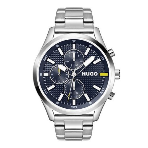 HUGO Watch Mens Silver/Blue Chase Bracelet | Hurleys