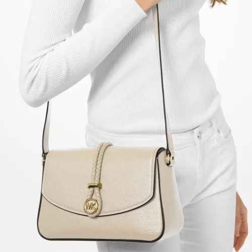 Michael Michael Kors Lea Medium Leather Flap Messenger Bag Light Cream