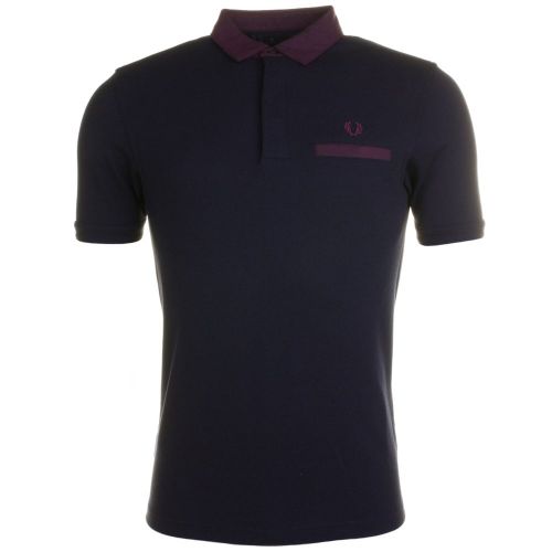 Mens Navy Oxford Trim S/s Polo Shirt 59177 by Fred Perry from Hurleys