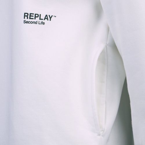 Mens White Off Centre Logo Hoodie 105904 by Replay from Hurleys