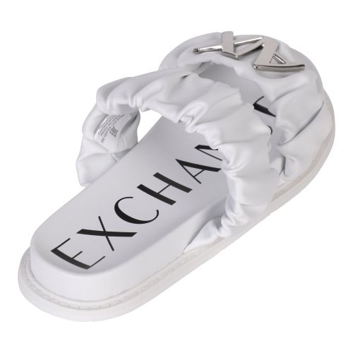 Armani Exchange Sandals Womens Optic White/Silver Branded Double Strap Sandals