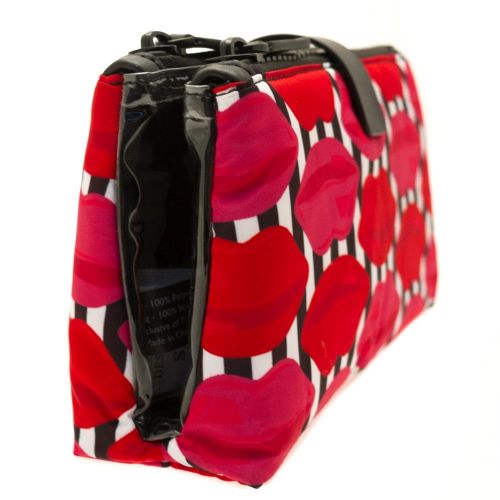 Womens Red & Pink Lip Stripe Double Make Up Bag 66681 by Lulu Guinness from Hurleys