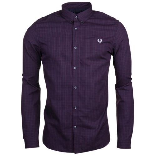 Mens Mahogany Basketweave L/s Shirt 14820 by Fred Perry from Hurleys