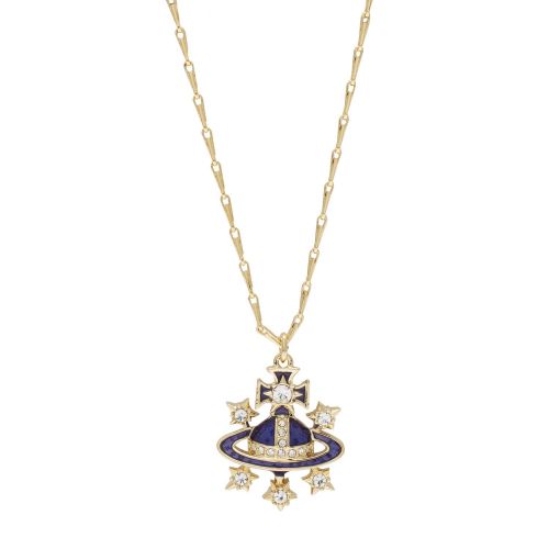 Womens Gold/Cobalt Blue Dalila Bas Relief Pendant Necklace 76874 by Vivienne Westwood from Hurleys