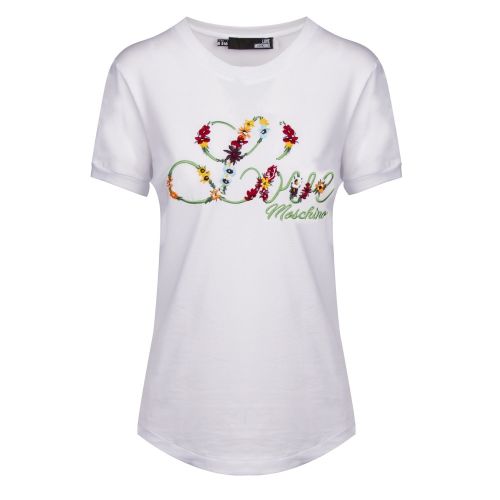 Womens Optical White Embroidered Logo S/s T Shirt 39433 by Love Moschino from Hurleys