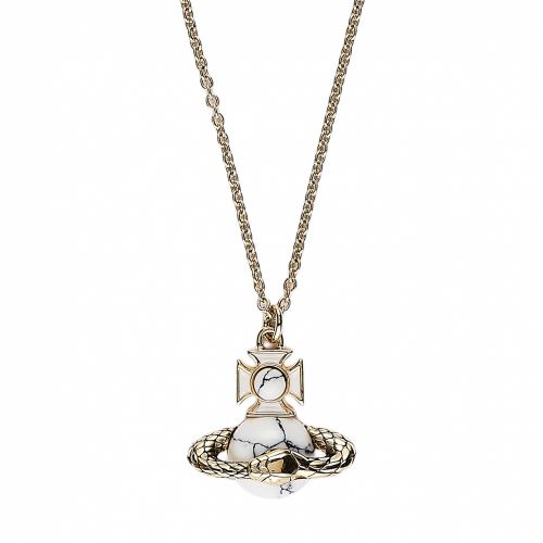 Womens Gold/White Ouroboros Bas Relief Pendant Necklace 54490 by Vivienne Westwood from Hurleys