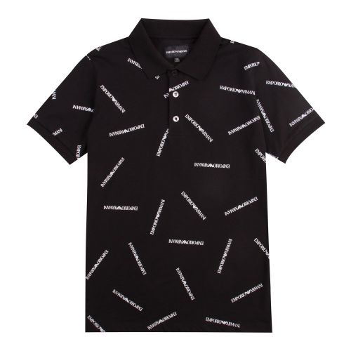 Boys Black Logo Print S/s Polo Shirt 57384 by Emporio Armani from Hurleys