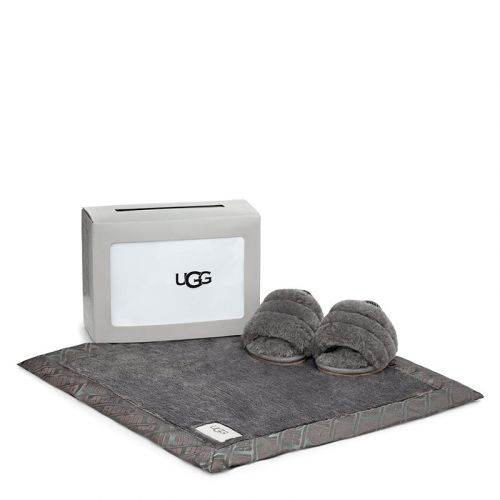 Infant Charcoal Fluff Yeah Slide + Lovey Comforter 104138 by UGG from Hurleys