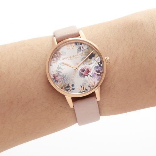 Womens Dusty Pink/Blush/Rose Gold Sunlight Florals Leather Watch 59456 by Olivia Burton from Hurleys