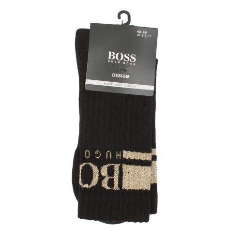 Mens Black/Gold Rib Logo Sports Socks 51718 by BOSS from Hurleys