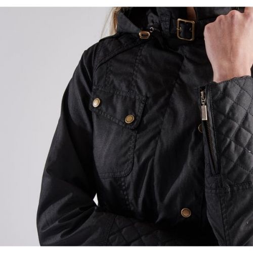 Womens Black Hairpin Hooded Waxed Jacket 27311 by Barbour International from Hurleys