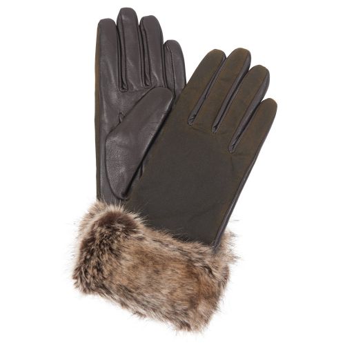 Womens Olive Ambush Wax Leather Gloves 92333 by Barbour from Hurleys