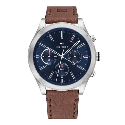 Mens Brown/Silver/Blue Ashton Leather Watch 59761 by Tommy Hilfiger from Hurleys