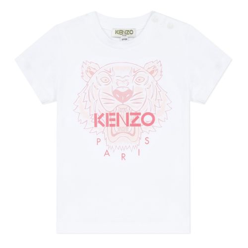 Girls White/Pink Neon Iconic Tiger S/s T Shirt 53639 by Kenzo from Hurleys