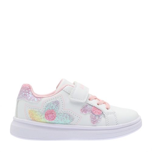 Girls White Pink Anita Glitter Flower Trainers (26-35) 105753 by Lelli Kelly from Hurleys