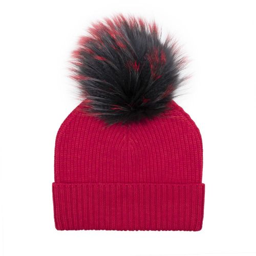 Womens Cherry Red/Black Red Tips Bobble Hat with Fur Pom 98676 by BKLYN from Hurleys