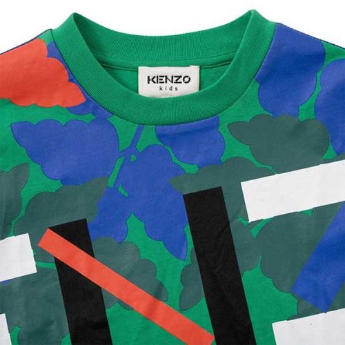 Boys Green Safari Print L/s T-Shirt 111076 by Kenzo from Hurleys