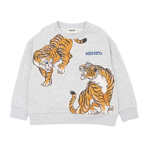 Boys Light Grey Marl Tiger Duo Sweat Top 102604 by Kenzo from Hurleys