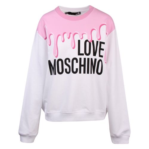 Womens White/Pink Drip Logo Sweat Top 57952 by Love Moschino from Hurleys