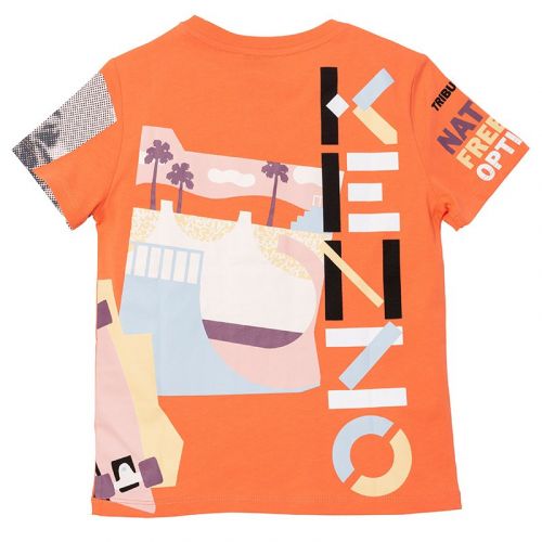 Girls Coral Red Collage Mix S/s T Shirt 104484 by Kenzo from Hurleys