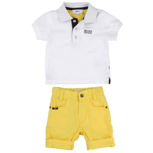 Baby White & Yellow Polo Shirt & Shorts Set 37480 by BOSS from Hurleys