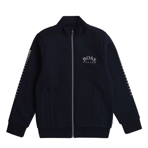 Boys Navy/Silver Embroidered Logo Sweat Jacket 76526 by BOSS from Hurleys