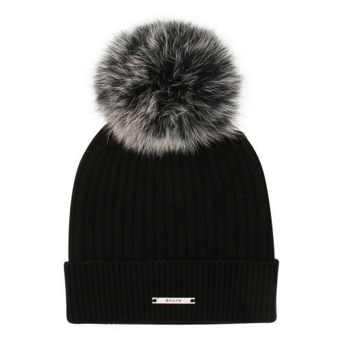 Womens Black/Frosted Fox Rib Hat with Fur Pom 78215 by BKLYN from Hurleys