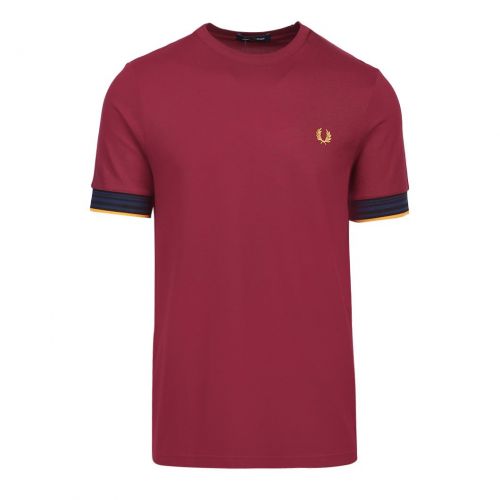 Mens Aubergine Striped Cuff Pique S/s T Shirt 96100 by Fred Perry from Hurleys