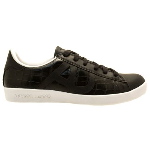 Mens Black Leather Croc Trainers 69981 by Armani Jeans from Hurleys