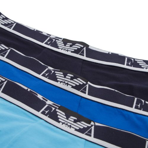 Mens Turquoise, Marine & Logo Waist 3 Pack Trunks 19970 by Emporio Armani Bodywear from Hurleys