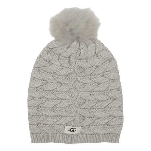 Womens Light Grey Cable Hat with Pom 46352 by UGG from Hurleys