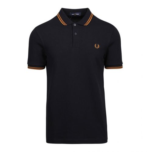 Mens Navy/Caramel Twin Tipped S/s Polo Shirt 92299 by Fred Perry from Hurleys