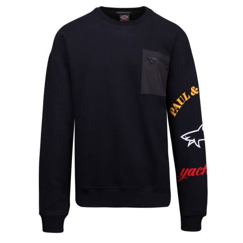 Mens Navy Printed Logo Arm Sweat Top 92319 by Paul And Shark from Hurleys