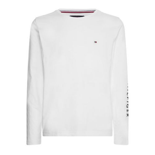 Mens White Tommy Logo Arm L/s T Shirt 108368 by Tommy Hilfiger from Hurleys