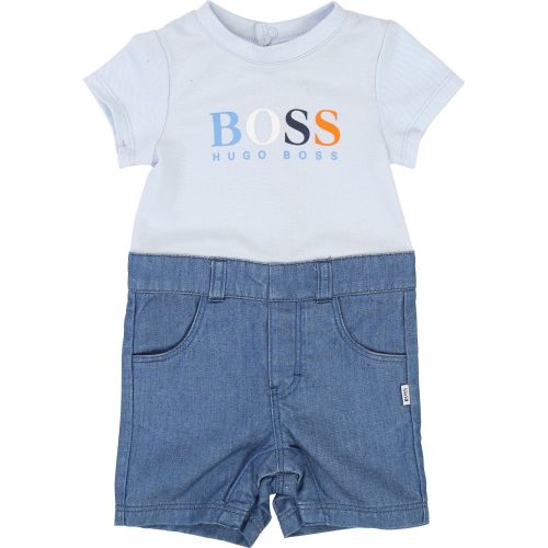 Baby Pale Blue Logo Denim Shorts Romper 38227 by BOSS from Hurleys