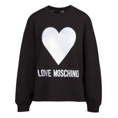 Womens Black Shiny Heart Oversized Sweat Top 47901 by Love Moschino from Hurleys