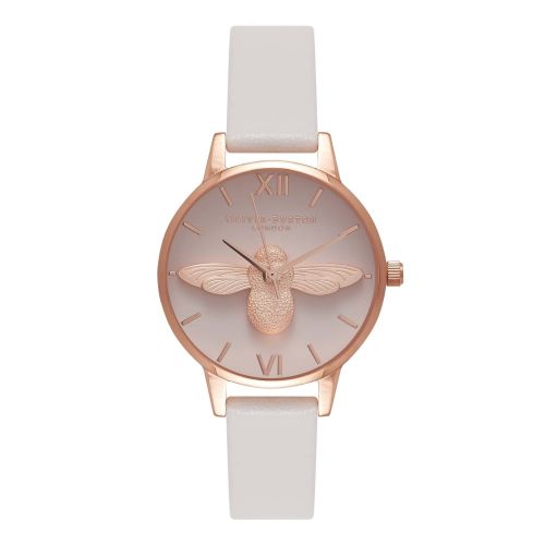 Womens Blush & Rose Gold Midi Moulded Bee Dial Watch 18257 by Olivia Burton from Hurleys