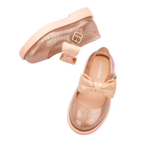Girls Blush Glitter Mini Lola Bow Shoes (4-9) 100359 by Mini Melissa from Hurleys
