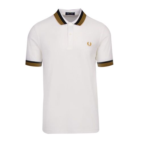 Mens Snow White Striped Collar S/s Polo Shirt 94883 by Fred Perry from Hurleys