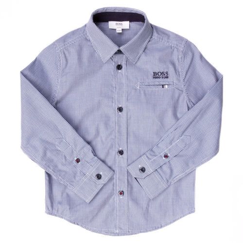 Boys Blue Branded Check L/s Shirt 65433 by BOSS from Hurleys