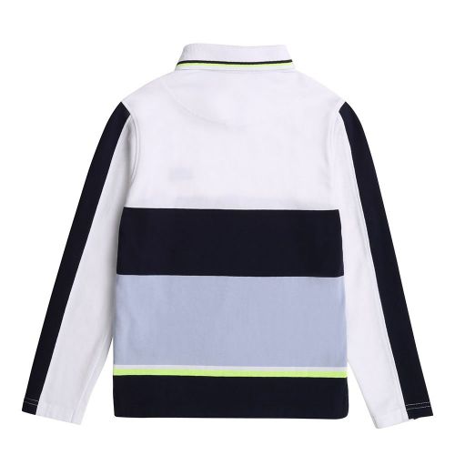Boys White/Navy Colourblock Stripe L/s Polo Shirt 80585 by BOSS from Hurleys