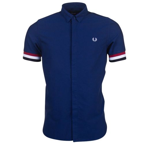 Mens French Navy Striped Cuff S/s Shirt 71441 by Fred Perry from Hurleys