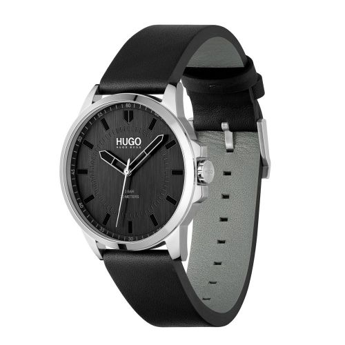 Mens Black/Silver First Leather Watch 86104 by HUGO from Hurleys