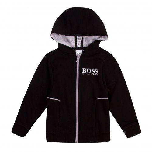 Boys Black Branded Hooded Zip Through Sweat Top 80422 by BOSS from Hurleys