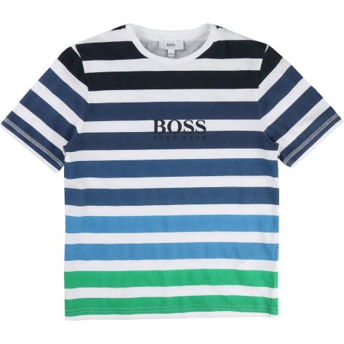 Boys Blue & Green Striped S/s Tee Shirt 7488 by BOSS from Hurleys