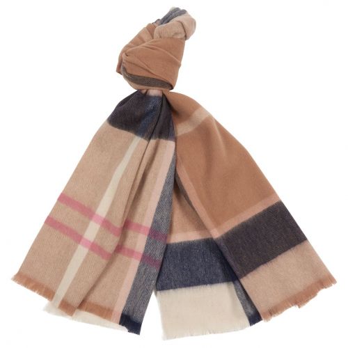 Womens Pink/Hessian Rosefield Tartan Scarf 92364 by Barbour from Hurleys