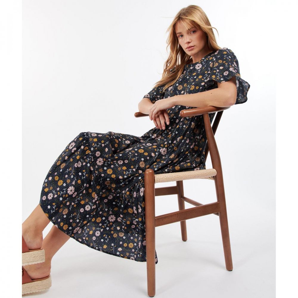 Barbour Womens Navy Print Betony Midi Dress | Hurleys
