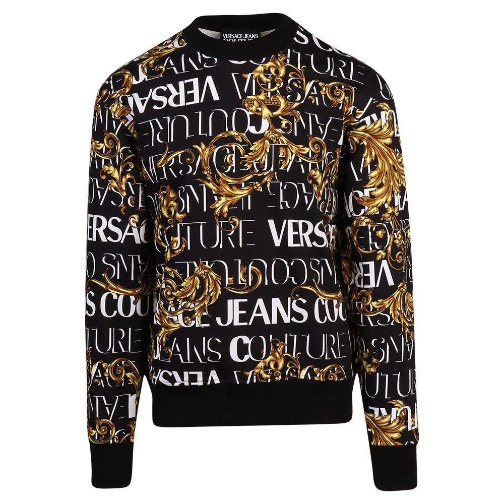 Versace Jeans Couture Mens Black/Gold Baroque Logo Print Sweat Top Hurleys